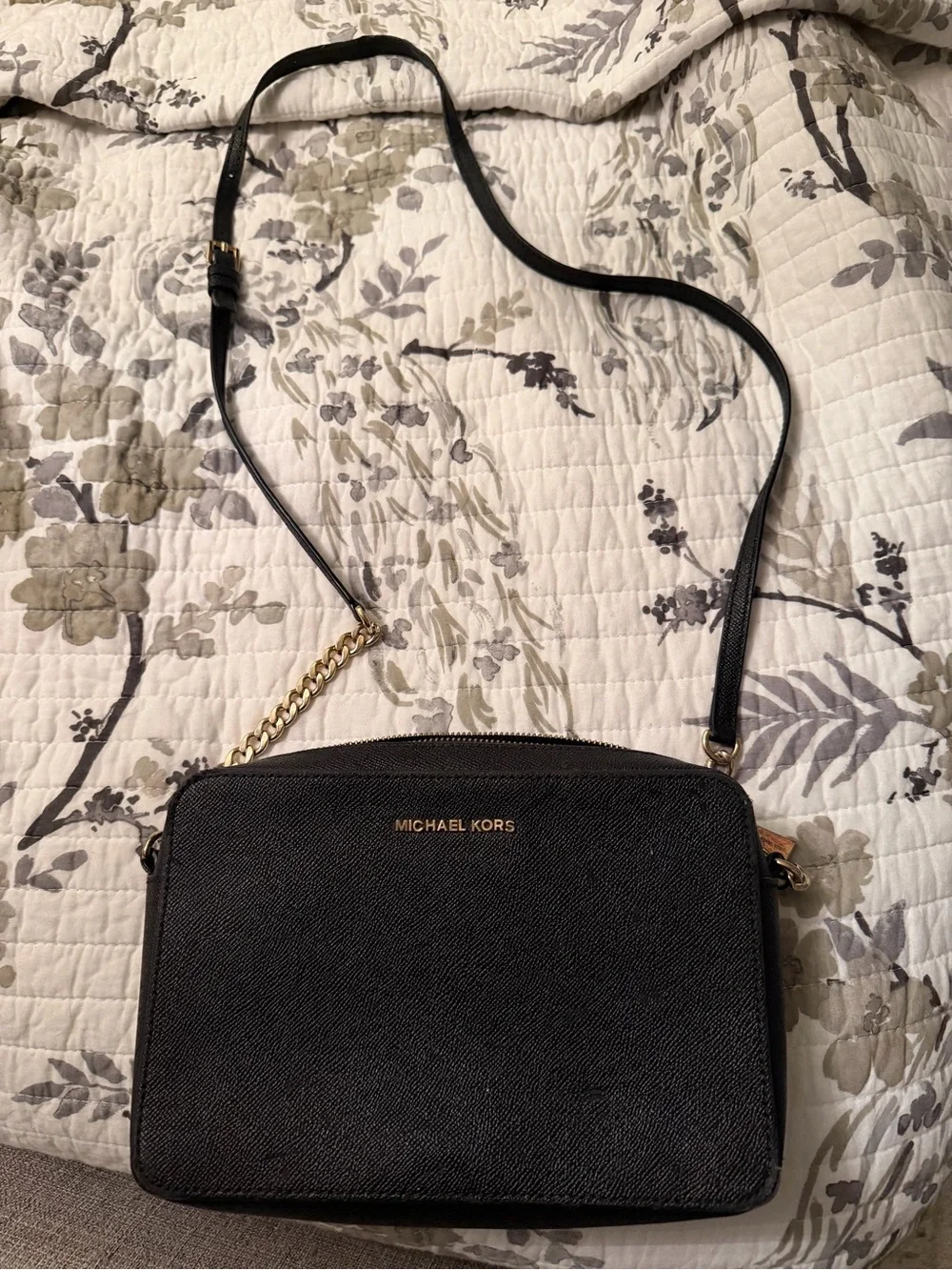 Michael Kors Black Crossbody with Gold Chain Accent